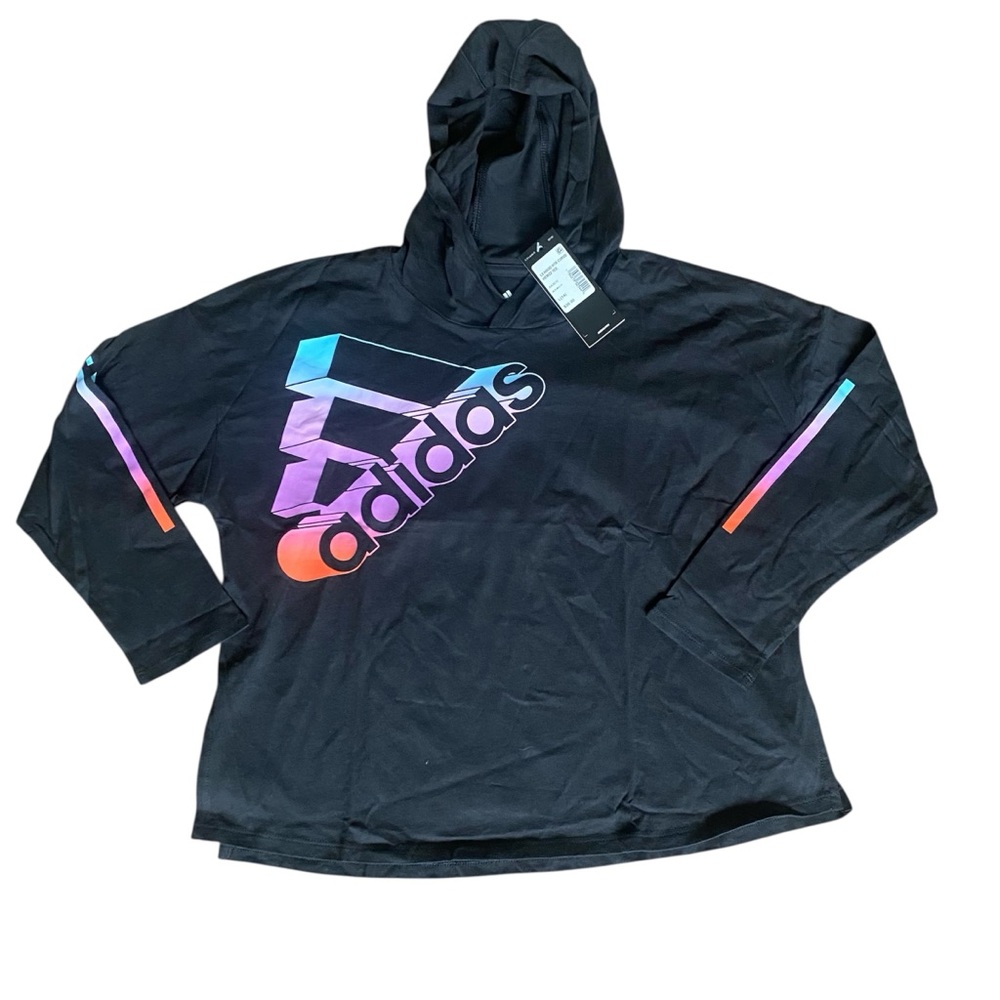 Adidas Black Hoodie with Colorful Logo new with tag size 14 l